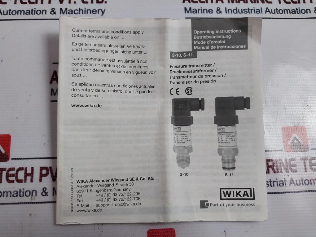 Wika S-11 9021264 Flush Pressure Transmitter 0…0,25 Bar 4…20 Ma