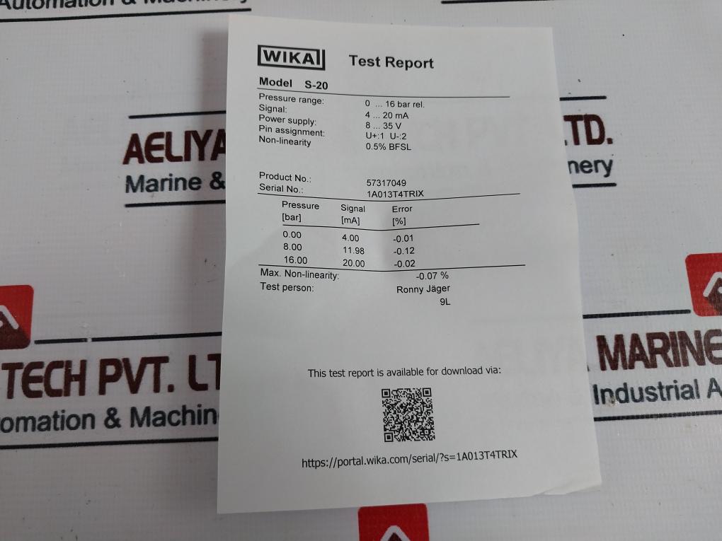 Wika S-20 Pressure Transmitter Dispersion Unit