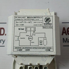 Wipro Wbs/H 56070Sl31 Open Construction Ballast 240V Ac 50 Hz