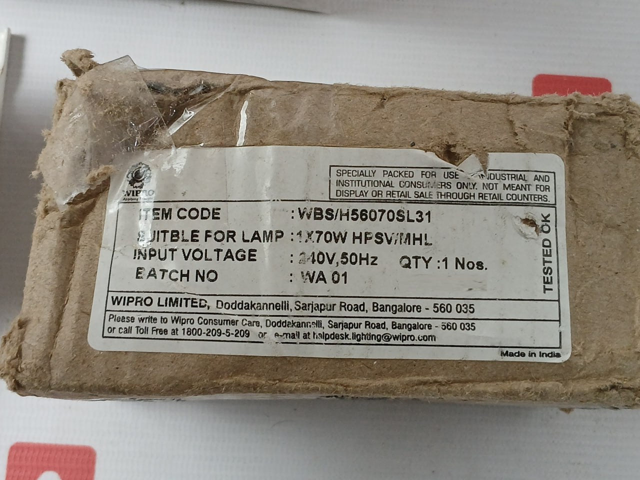 Wipro Wbs/H 56070Sl31 Open Construction Ballast 240V Ac 50 Hz