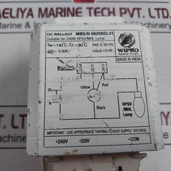 Wipro Wbs/H 56250Sl31 Oc Ballast 240V/220V 50Hz 3.00A