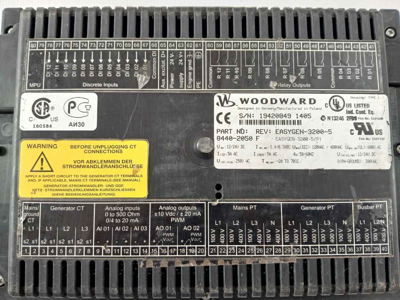 Woodward Easygen-3200-5/P1 Generator Controller Module Rev F (Not Working)
