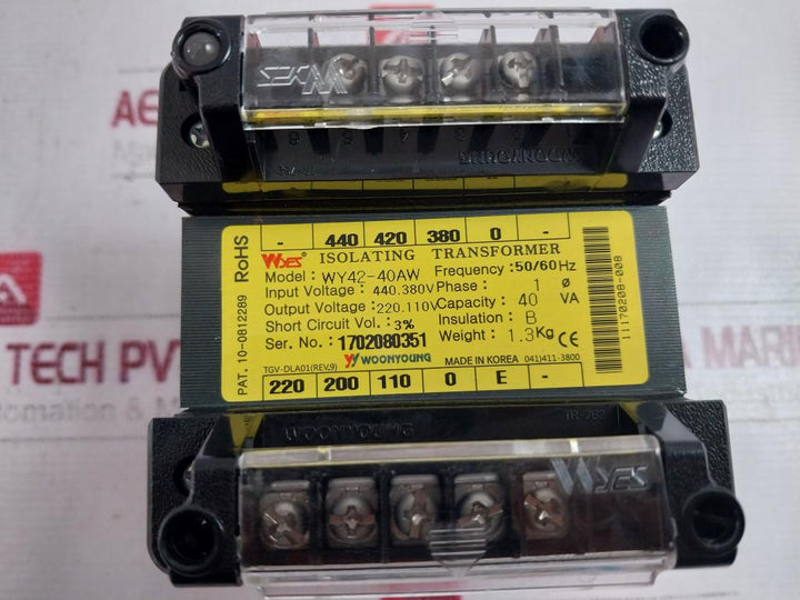 Woonyoung Wy42-40aw Single-phase Isolation Transformer, 40va 440v/220v