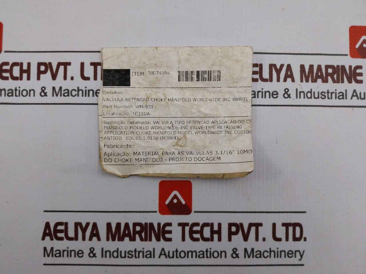 Worldwide Wm-931 Internal Check Valve Assembly - 30074984