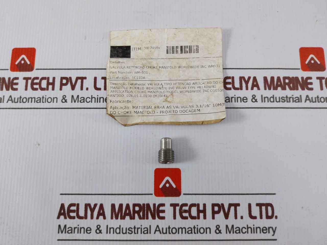 Worldwide Wm-931 Internal Check Valve Assembly - 30074984