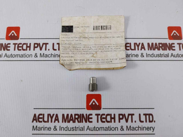 Worldwide Wm-931 Internal Check Valve Assembly - 30074984