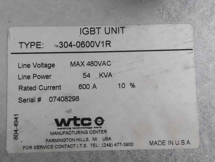 Wtc 830-0820Rs Inverter-gen5 Welding Inverter Unit 480Vac 54 Kva
