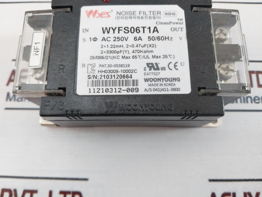 Wyes Wyfs06T1A Noise Filter 250Vac 6A 50/60Hz
