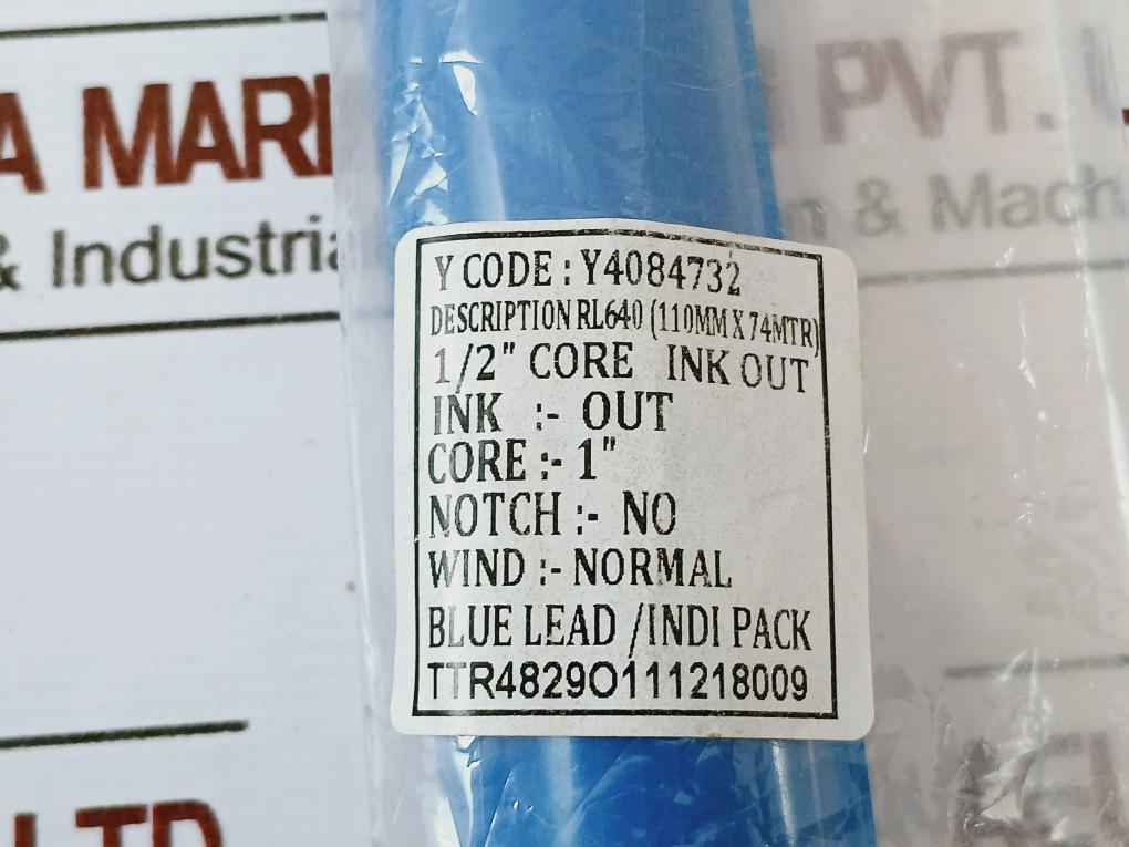 Y4084732 1/2 Inch Core Ink Out Thermal Transfer Ribbon 110 Mm X 74 Meter