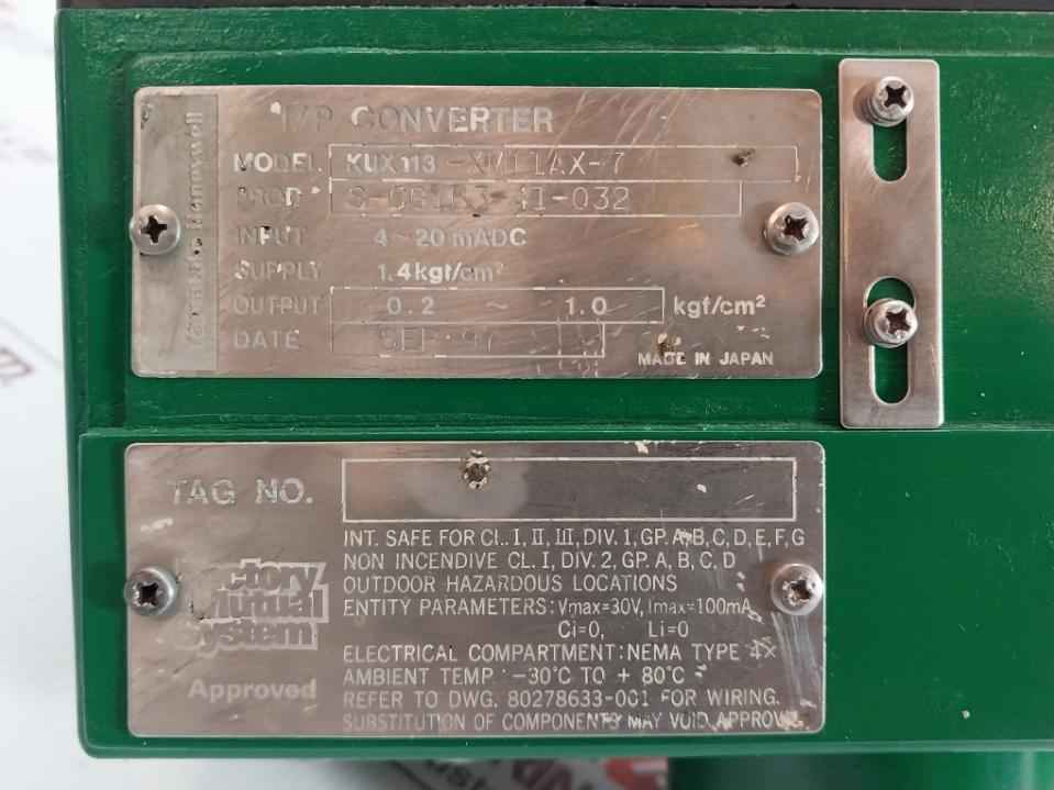 Yamatake-honeywell I/P Converter Input 4-20Madc 1.4 Kgf/Cm2 Kux113-xm11Ax-7