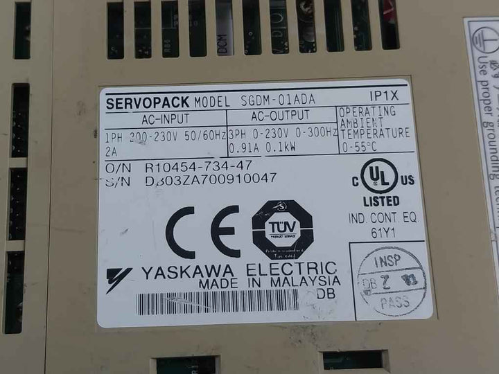 Yaskawa Electric Sgdm-01 Ada Servo Amplifier 0.91A 0.1Kw 0-55°C Not Working