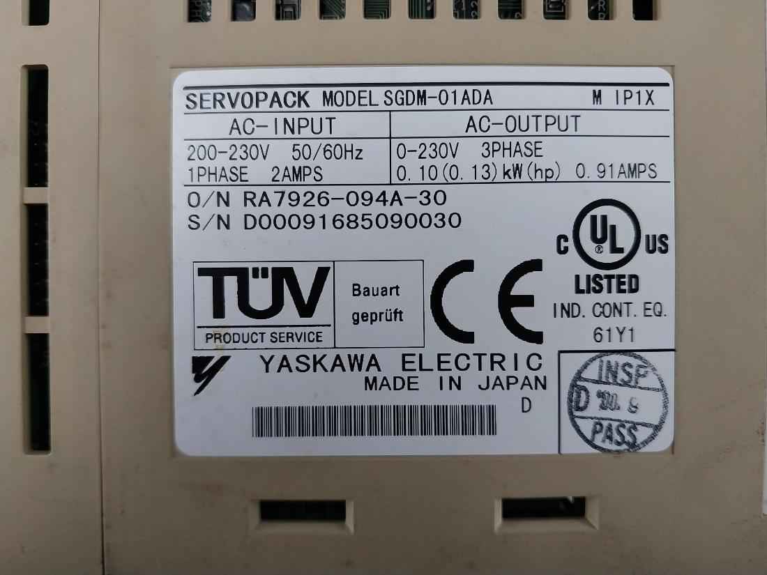 Yaskawa Electric Sgdm-01Ada Servo Drive 200-230V 50/60Hz 0-55°C