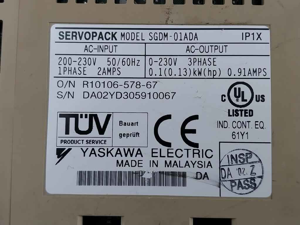 Yaskawa Electric Sgdm-01Ada Servo Drive 200-230V 50/60Hz 50332 (Not Working)