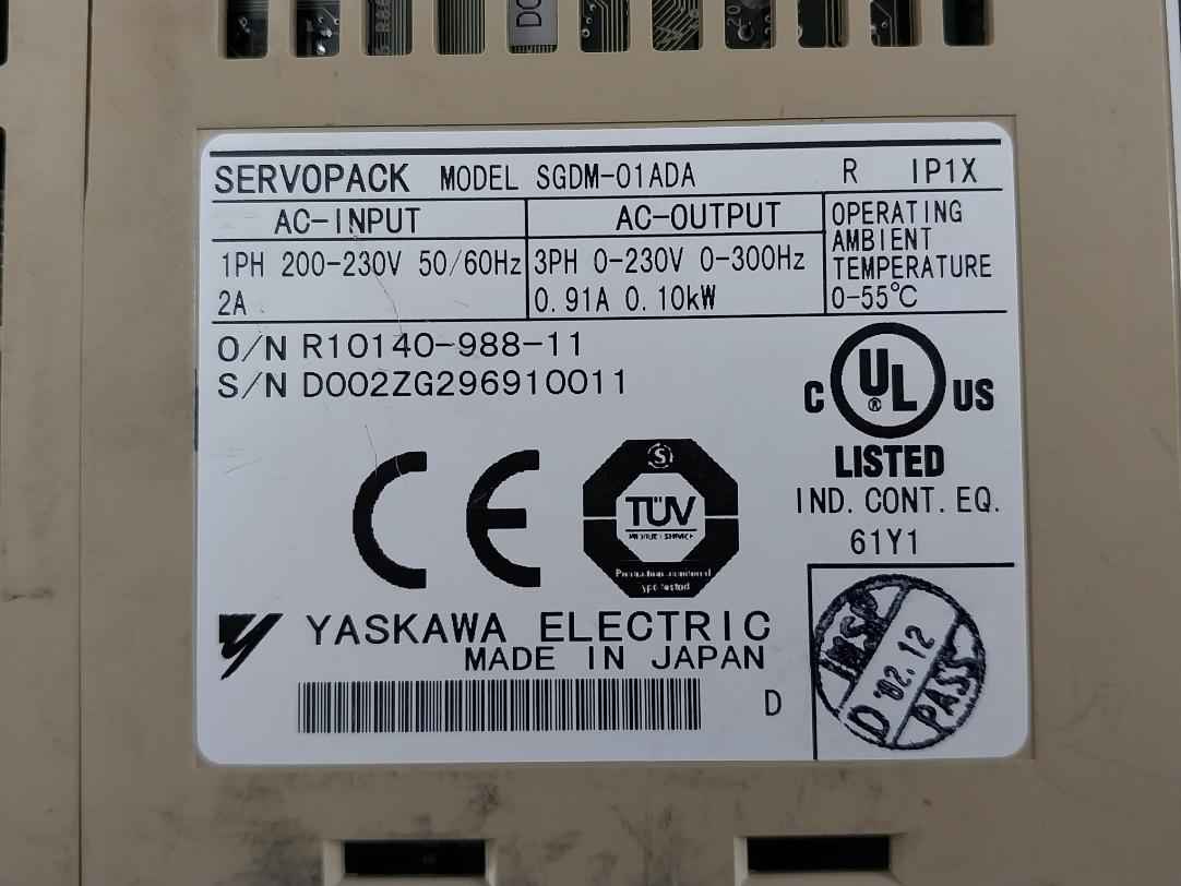 Yaskawa Electric Sgdm-01Ada Servo Pack 3Ph 0-230V 0-300Hz (Not Working)