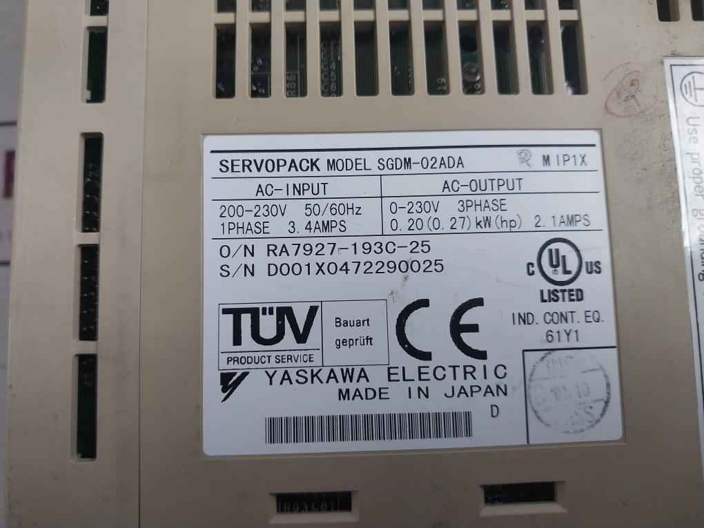 Yaskawa Electric Sgdm-02Ada Servo Drive 200-230V 50/60Hz 0-55C (Not Working)