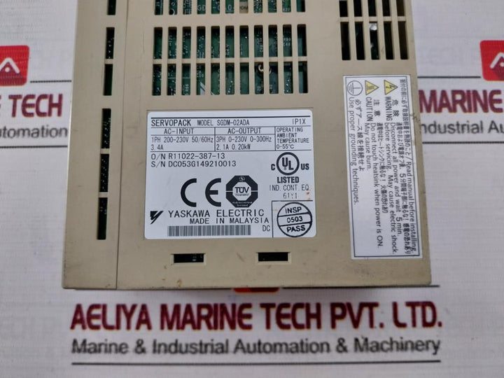 Yaskawa Electric Sgdm-02Ada Servopack Drive 1Ph 200-230V 50/60Hz 3.4A