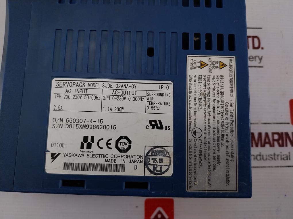 Yaskawa Electric Sjde-02Ana-oy Ac Series Servo Drive Servopack 200-230V 200W