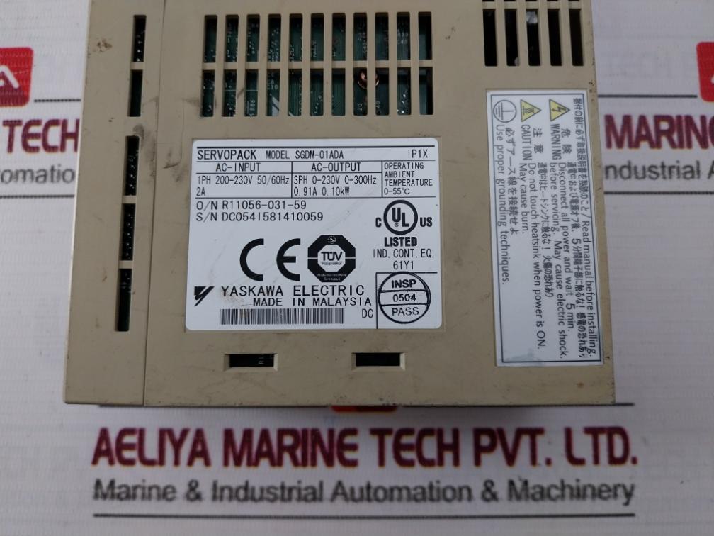 Yaskawa Sgdm-01Ada Servo Drive Ip1X 1Ph 200-230V 50/60Hz 2A 0.10Kw (Not Working)