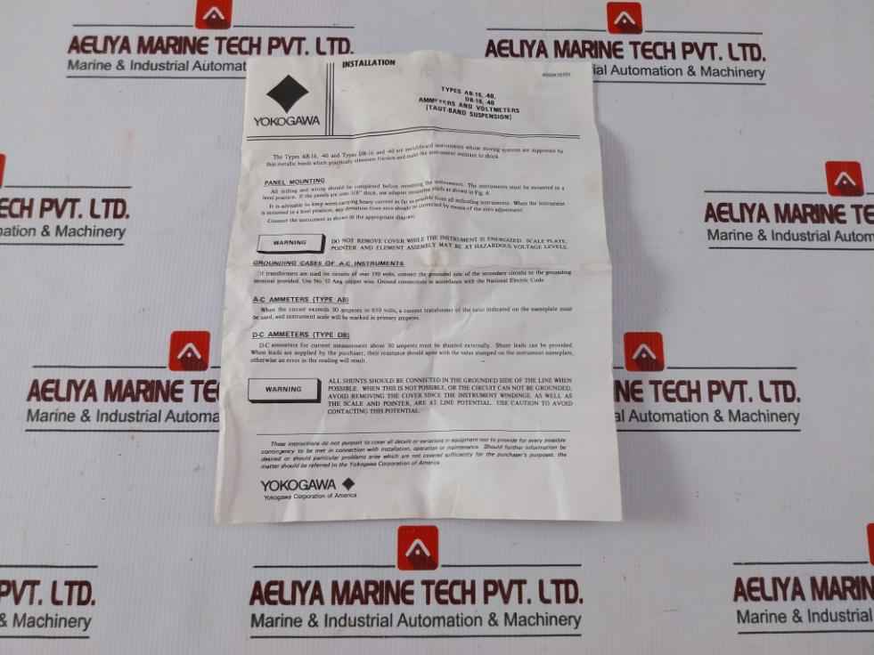 Yokogawa 103111Fazz7Ssy Analog Ammeter And Volt Panel Meter Db-40,0 To 2000