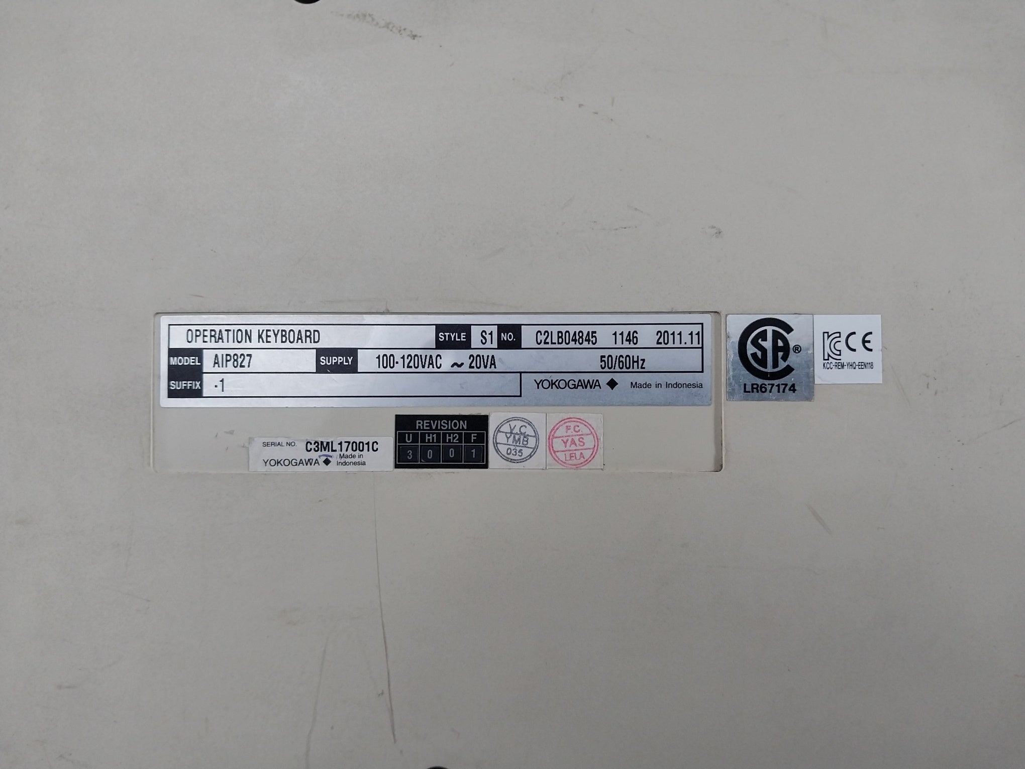 Yokogawa 7.5 Feet Operation Keyboard 100-120Vac 50/60Hz Aip827