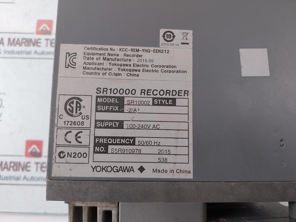 Yokogawa Sr10002 Chart Recorder 100-240V Ac 50/60Hz