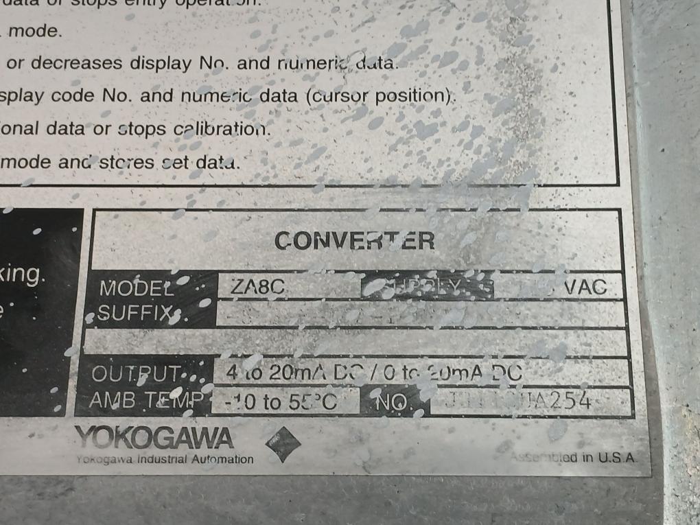 Yokogawa Zirconia Oxygen Analyzer 115Vac -10 To 55°C Exa Oxy