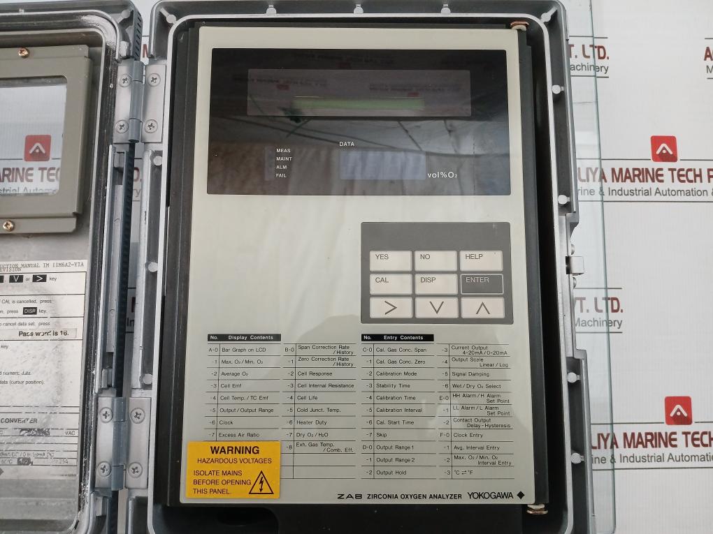 Yokogawa Zirconia Oxygen Analyzer 115Vac -10 To 55°C Exa Oxy