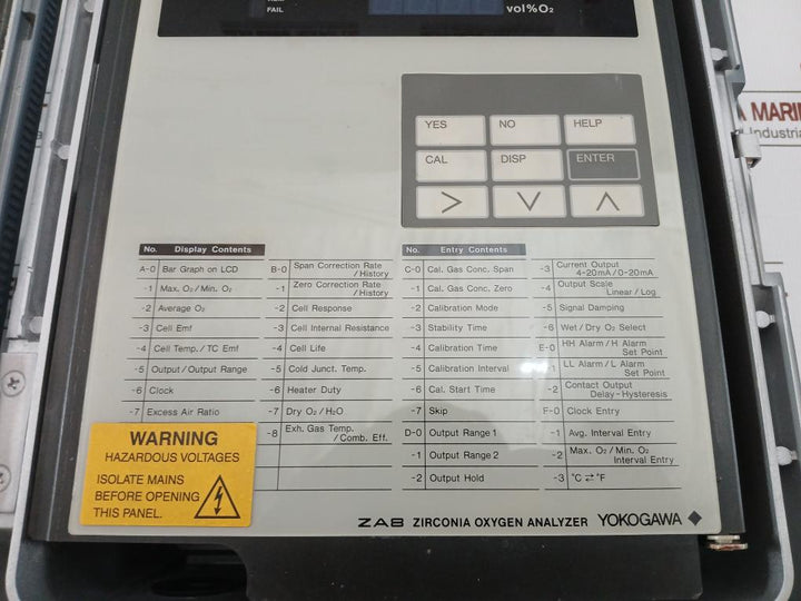 Yokogawa Zirconia Oxygen Analyzer 115Vac -10 To 55°C Exa Oxy