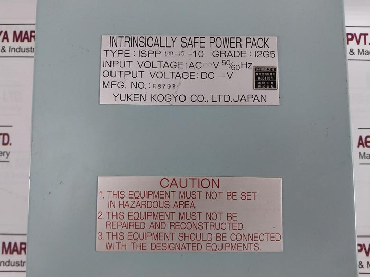 Yuken Kogyo Ispp-100-15-10 Intrinsically Safe Power Pack R8792 Ac100V 50/60Hz