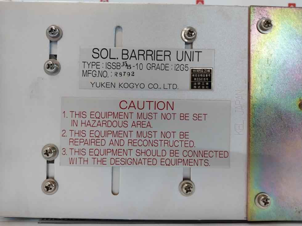 Yuken Kogyo Issb-15/15-10 Sol. Barrier Unit Rack R8792 Yc9L-1102-10 A