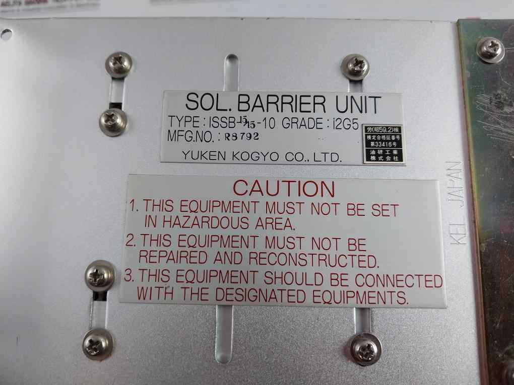 Yuken Kogyo Issb-15/15-10 Sol. Barrier Unit Rack R8792, I2G5, Yc9L-1102-10 A