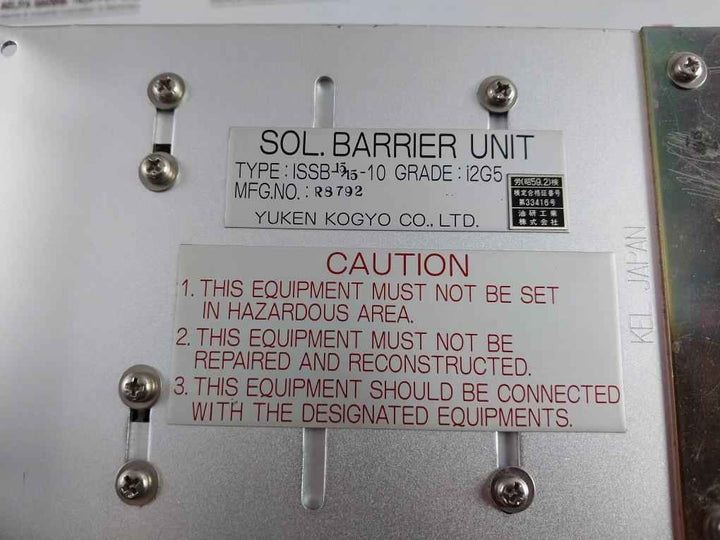 Yuken Kogyo Issb-15/15-10 Sol. Barrier Unit Rack R8792, I2G5, Yc9L-1102-10 A