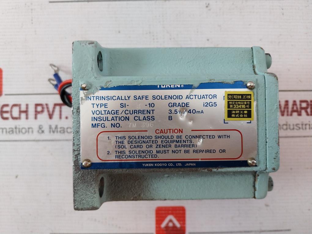 Yuken Kogyo Si-3-10 Intrinsically Safe Solenoid Actuator 3.5V/40Ma