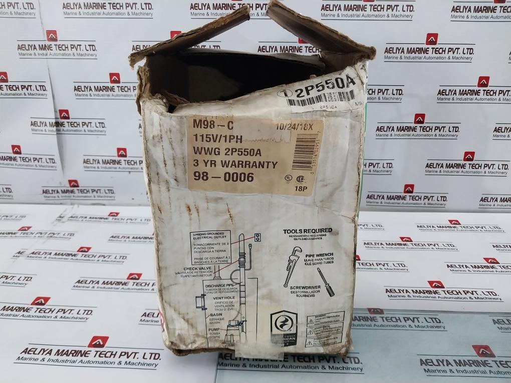 Zoeller 98-0006 Submersible Sump Pump M98-c 0.5Hp 115V Rev C