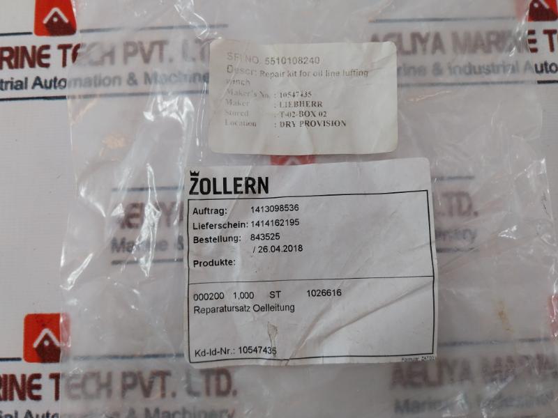 Zollern 10547435 Oil Line Repair Kit For Luffing Winch, 5510108240