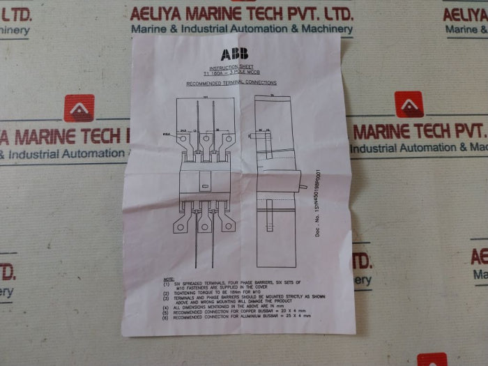 Abb 1Syn450201R0001 Terminal Block For T1B/C/N Mccb 3 Pole Set