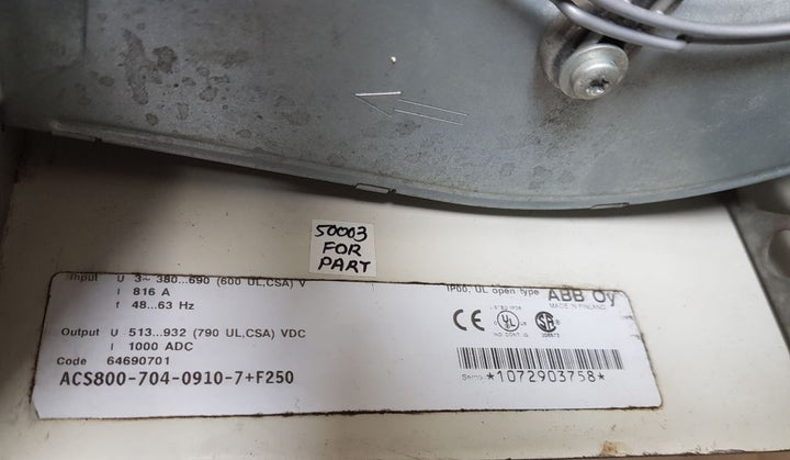Abb Acs800-704-0910-7+F250 Inverter Drive 3~380-690V 816A 48-63Hz