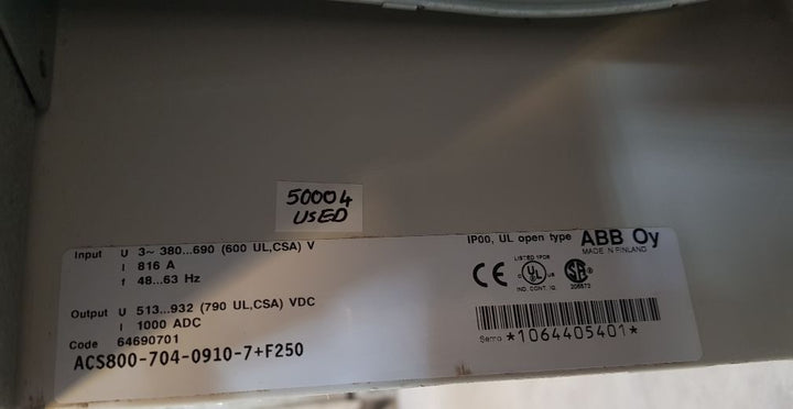 ABB ACS800-704-0910-7+F250 Diode Supply Unit DSAB-01C 64690701 816A 48-63Hz