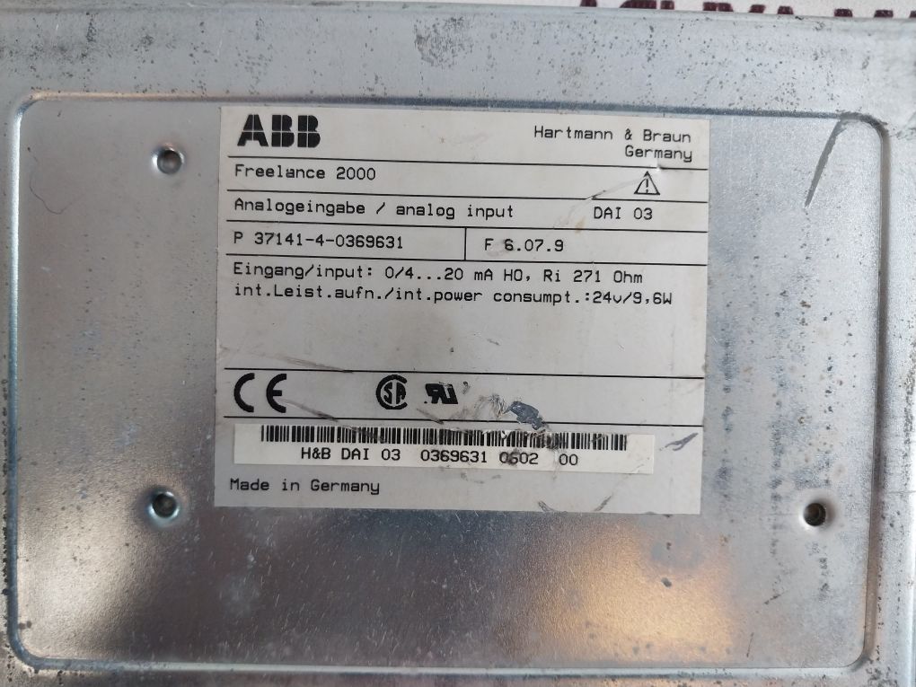 Abb P 37141-4-0369631 Analog Input Module Input: 0/4...20Ma H0, Ri 271 Ohm