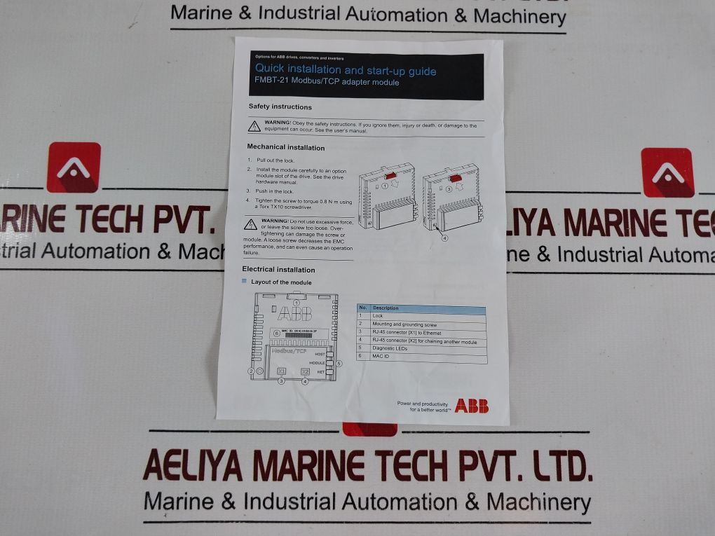 Abb Fmbt-21 Modbus/Tcp Adapter Module 3Axd50000049963
