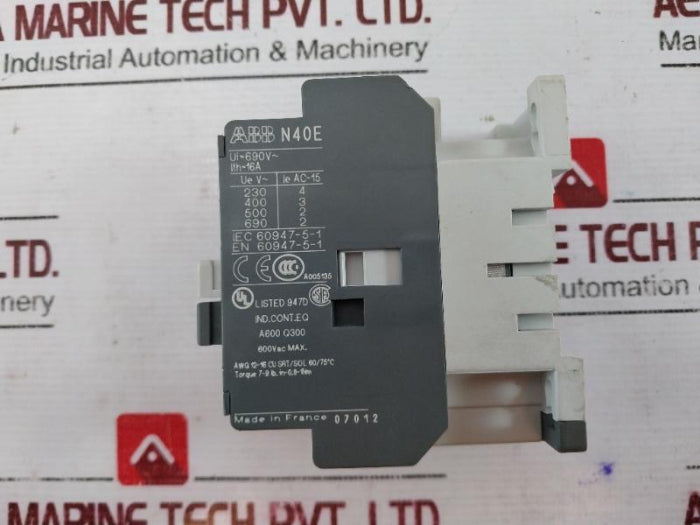 Abb N40E Contactor Relay 16A 690V Ac-15 600Vac, 110-120V 50-60Hz, A005135
