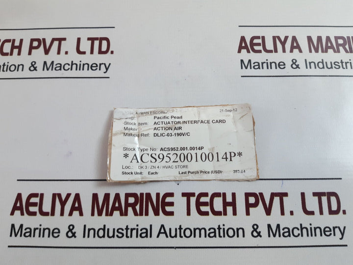 Action Air DLIC-03-190V/C Type-ACS9520010014P Actuator Interface Card