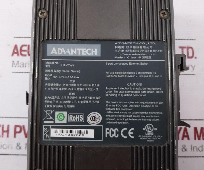 Advantech Eki-2525 5-port Unmanaged Ethernet Switch 12-48V Dc 1.5A