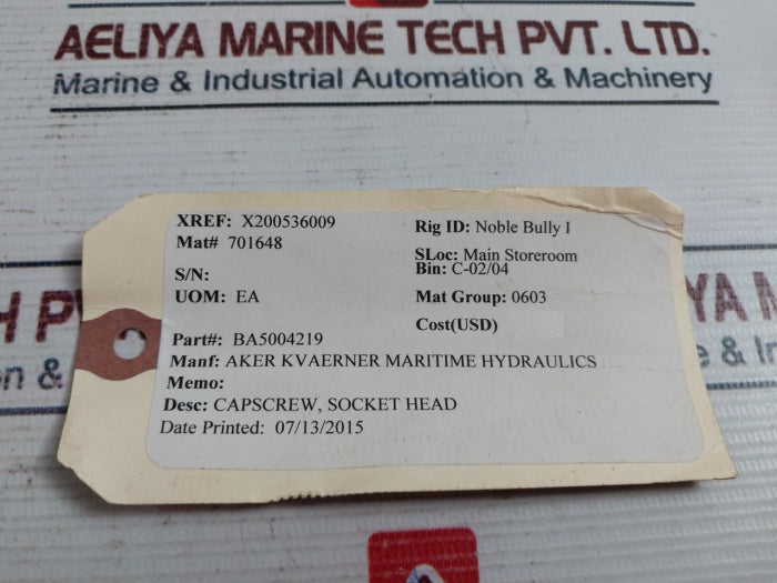 Aker Kvaerner Ba5004219 Socket Head Cap Screw