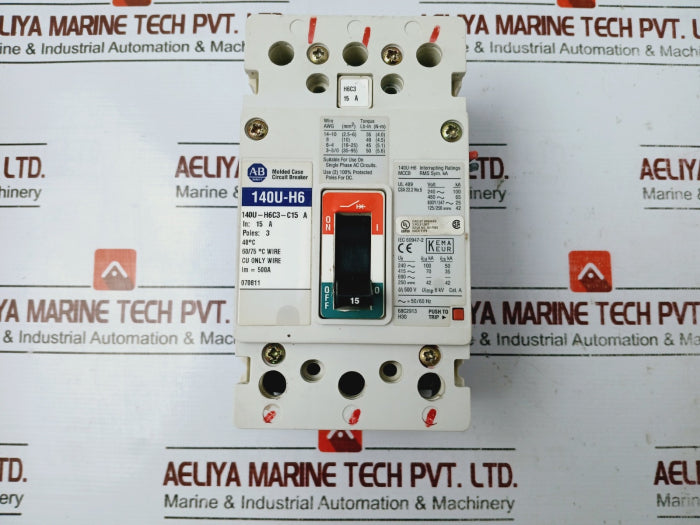 Allen-bradley 140U-h6C3-c15 A Molded Case Circuit Breaker 3 Pole Ser B 50/60Hz