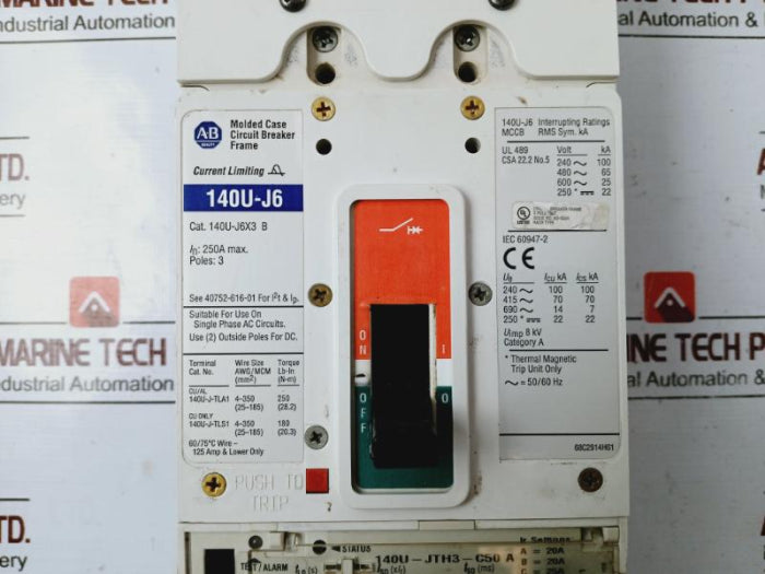 Allen-bradley 140U-j6X3 B 3-pole Molded Case Circuit Breaker Frame 250A 50/60 Hz