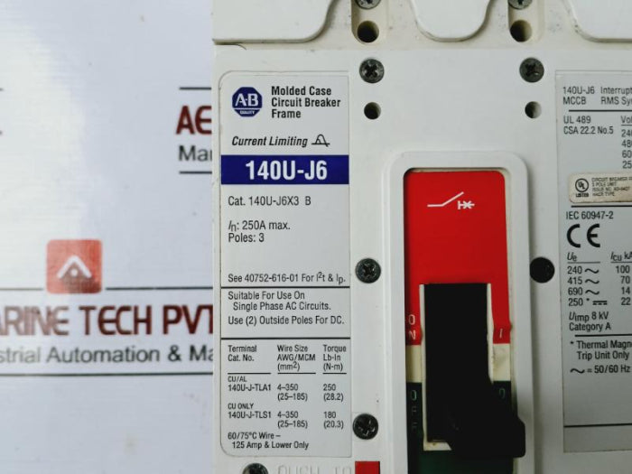 Allen-bradley 140U-j6X3 B Molded Case Circuit Breaker Frame 250A 3-pole