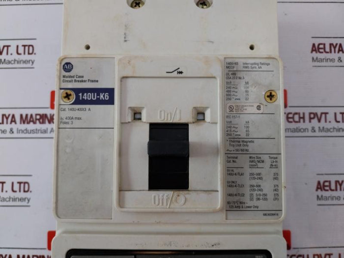Allen-bradley 140U-k6X3 A Molded Case Circuit Breaker Frame 400A 3-pole Ul 489