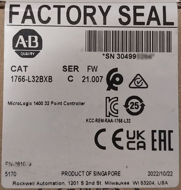 Sealed Pack Allen-bradley 1766-l32Bxb Micro Logix 1400 32Point Controller Ser.C