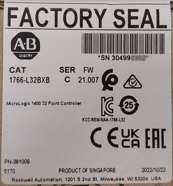 Sealed Pack Allen-bradley 1766-l32Bxb Micro Logix 1400 32Point Controller Ser.C